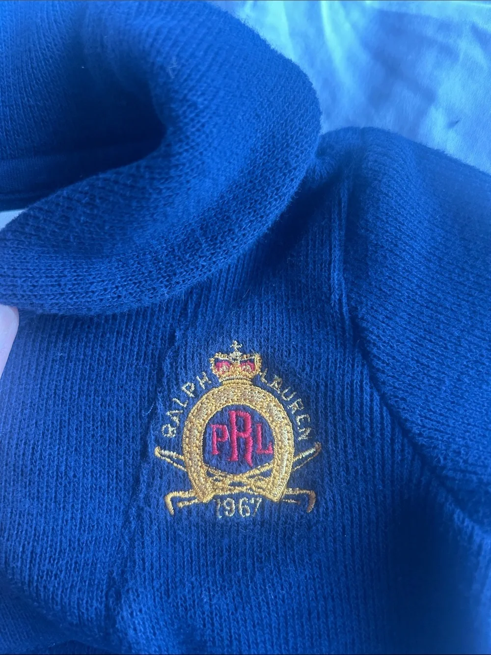 Ralph Lauren Navy Fleece Shawl-Collar Footed One-Piece 6mo